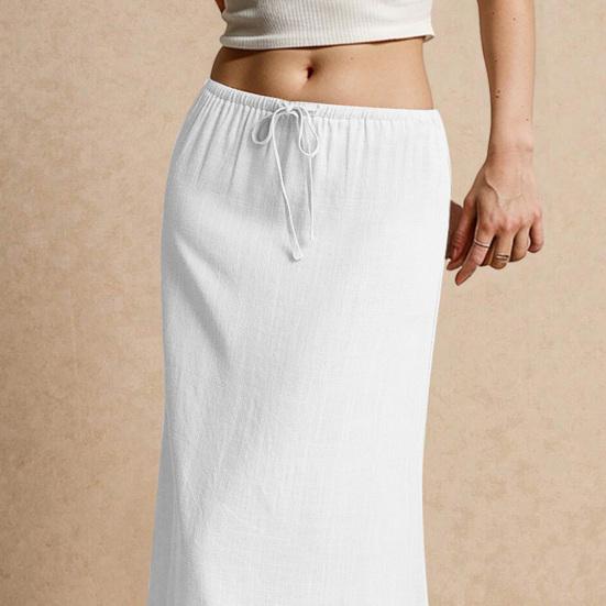 Женская макси-юбка средней посадки, однотонная длинная юбка на шнурке, легко сочетающаяся с женской юбкой для работы, отдыха, повседневной носки