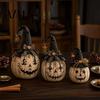 Rustic Fabric Pumpkins Halloween Pumpkin Decoration with Wizard Hat, Vintage Resin Witch Figurine Farmhouse Style Fall Ornaments Bow, Tabletop