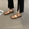 Маленькие кожаные туфли женские весна 2024 новые универсальные модные туфли с квадратным носком и плоским дном с неглубоким носком ленивые мокасины