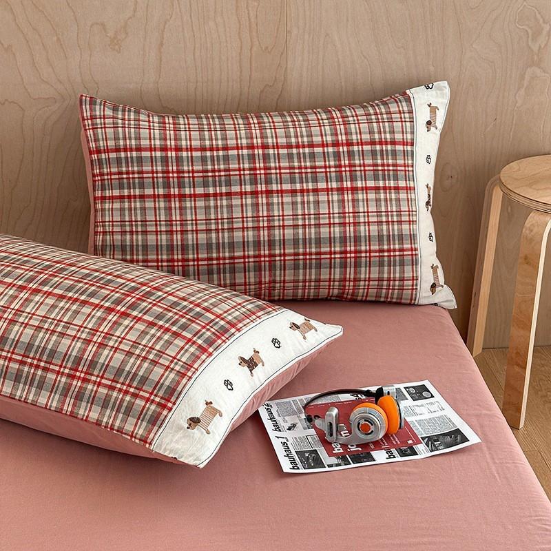 2026 Retro Striped Cotton Flannel Bedding Set Cartoon Embroidered 4pcs All