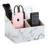 Multi-Functional 3 Compartments Wooden Storage Box Gold Edge Marble Faux Leather Desk Organizer Remote Controllers Holder Case