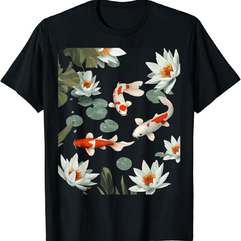 Koi Fish and Water Lily Nature Art T-Shirt