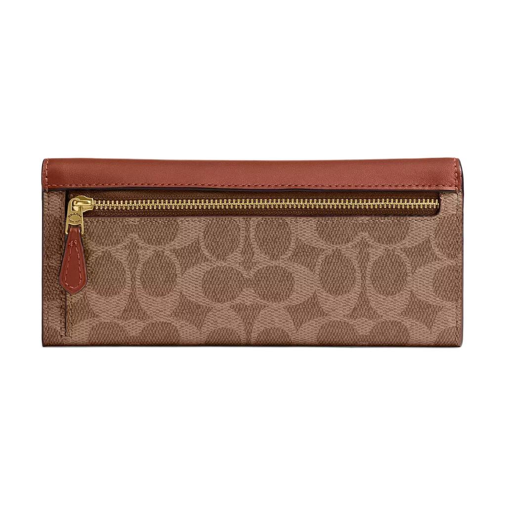 Coach Mila 19 Long Flap Folded Coated Canvas And Calfskin Wallet Women wallet Brass Caramel CAT55-B4XHG