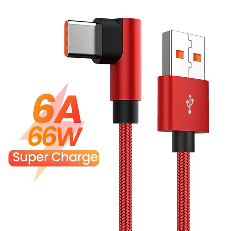 Кабель для быстрой зарядки 6A 66W Type C USB для Samsung Huawei Xiaomi OPPO VIVO POCO, угловой, 90 градусов, игровой зарядный кабель