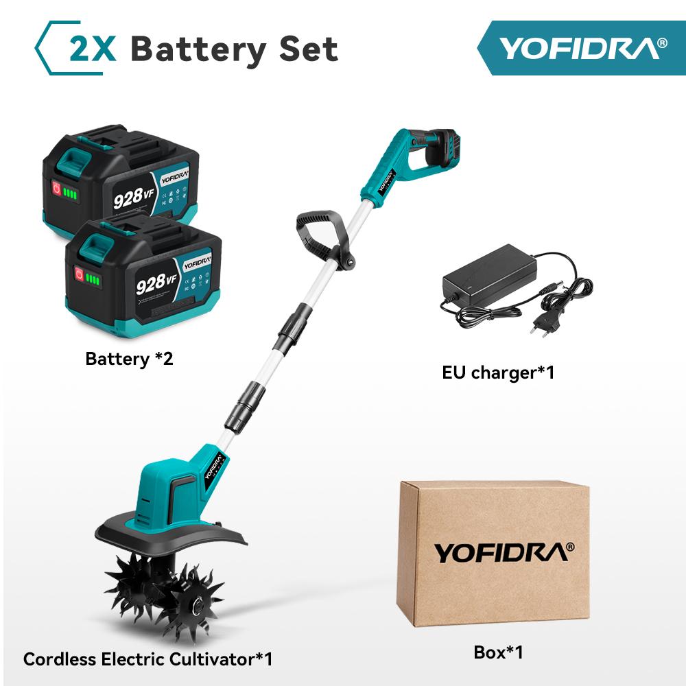 Yofidra Бесщеточный электрический садовый культиватор, газонокосилка, роторный культиватор для обработки почвы, садовый инструмент, подходящий для аккумуляторных штифтов Makita 18 В