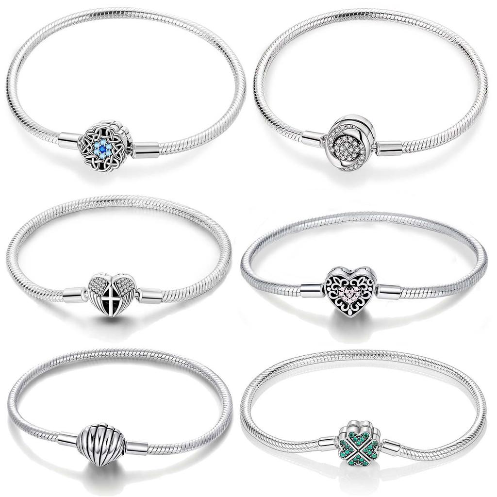 925 Silver Plated Woven Heart Snake Bone Bracelet - Fashionable DIY Beaded Handmade Design