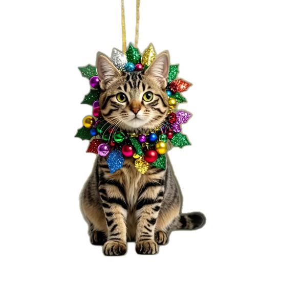 Милый Кот Подвеска-шарм для зеркала заднего вида автомобиля Плоский 2D акриловый котенок Рождественское украшение для елки Подвеска для интерьера автомобиля на Рождество для дома, окна, рюкзака