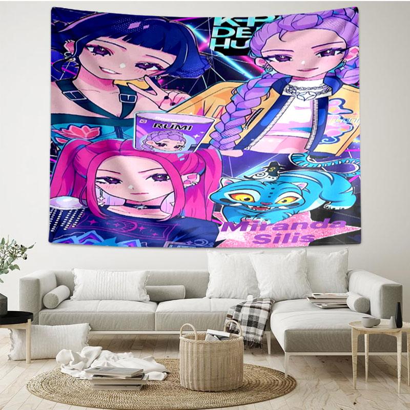 KPop Demon Hunters Print Tapestry - Portable Wall Decor Cloth, for Home, Dorm, Travel, Bedroom, Living Room - Ideal Birthday Housewarming Gift