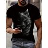 Graphic Wolf Print Men's Creative Top, Casual Crew Neck Short Sleeve Slightly Stretch T-shirt For Summer Outdoor