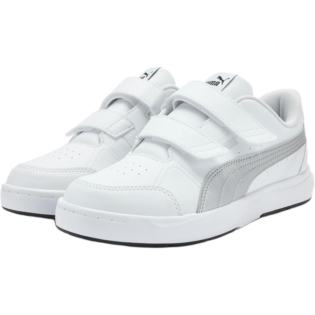 Puma Evolve Court V Comfortable Versatile Durable Breathable Low-Top Kids Skate Shoes Kids Skate Shoes White Silver 404315-11