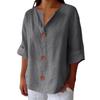 Women's Fashion Casual V-Neck Buttoned Seven-Point Sleeve Cotton T-Shirt Top