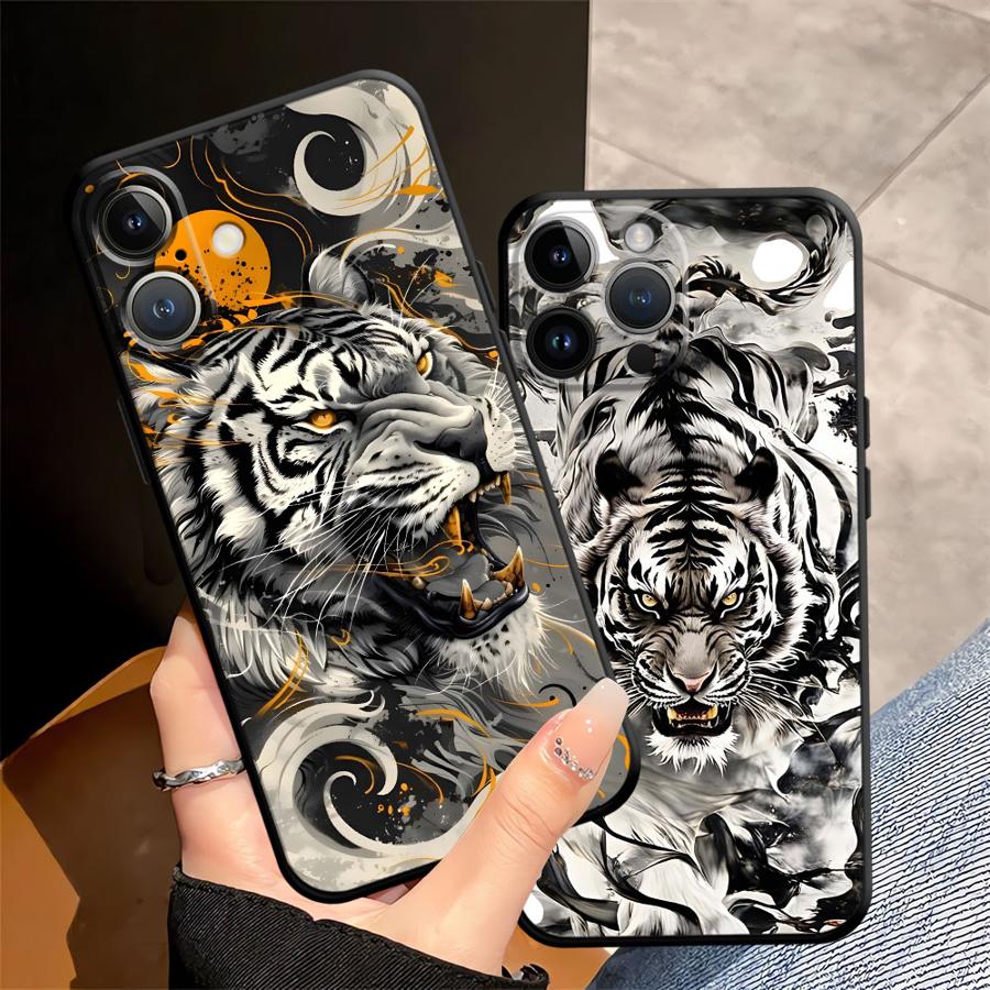 Чехол для телефона Funda для Apple iPhone 17 Pro Max 16 13 14 XR XS MAX 15 Pro 7 8 11 12 Air Cool Серебряный Тигр