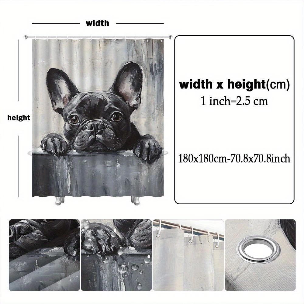 French Bulldog Shower Curtain Cute Black Dog Art Print Waterproof Fabric Bathroom Curtains with Hooks Pet Lover Home Decor