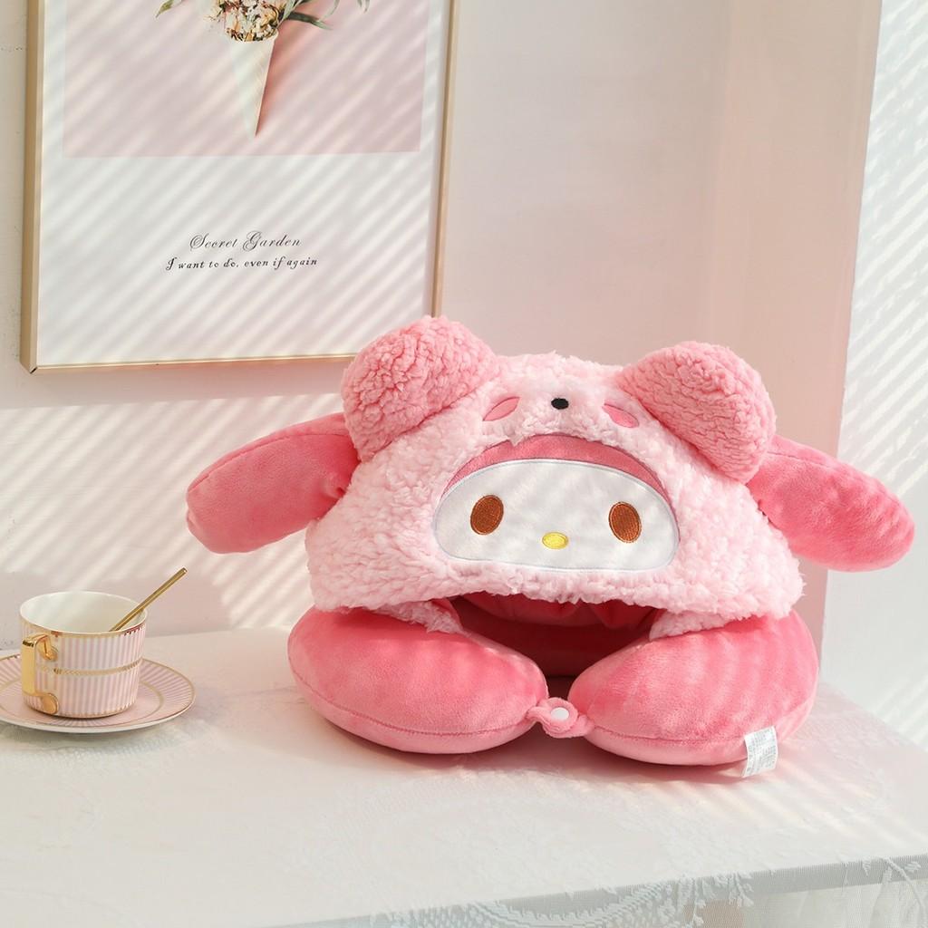 Подушка для шеи в форме буквы U Hello Kitty с милой шапочкой для путешествий и отдыха в офисе