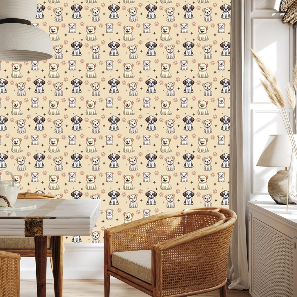Cream and beige Dogs wallpaper for living room and bedroom 50x1000