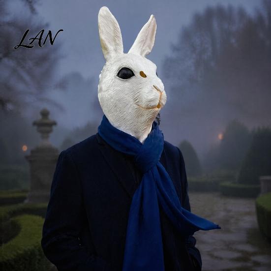 Unrestricted Vision Halloween Masque Rabbit Head for Adults, Realistic Bunny Latex Hood, Durable Costumes Animal Costume Carnival Cosplay Party