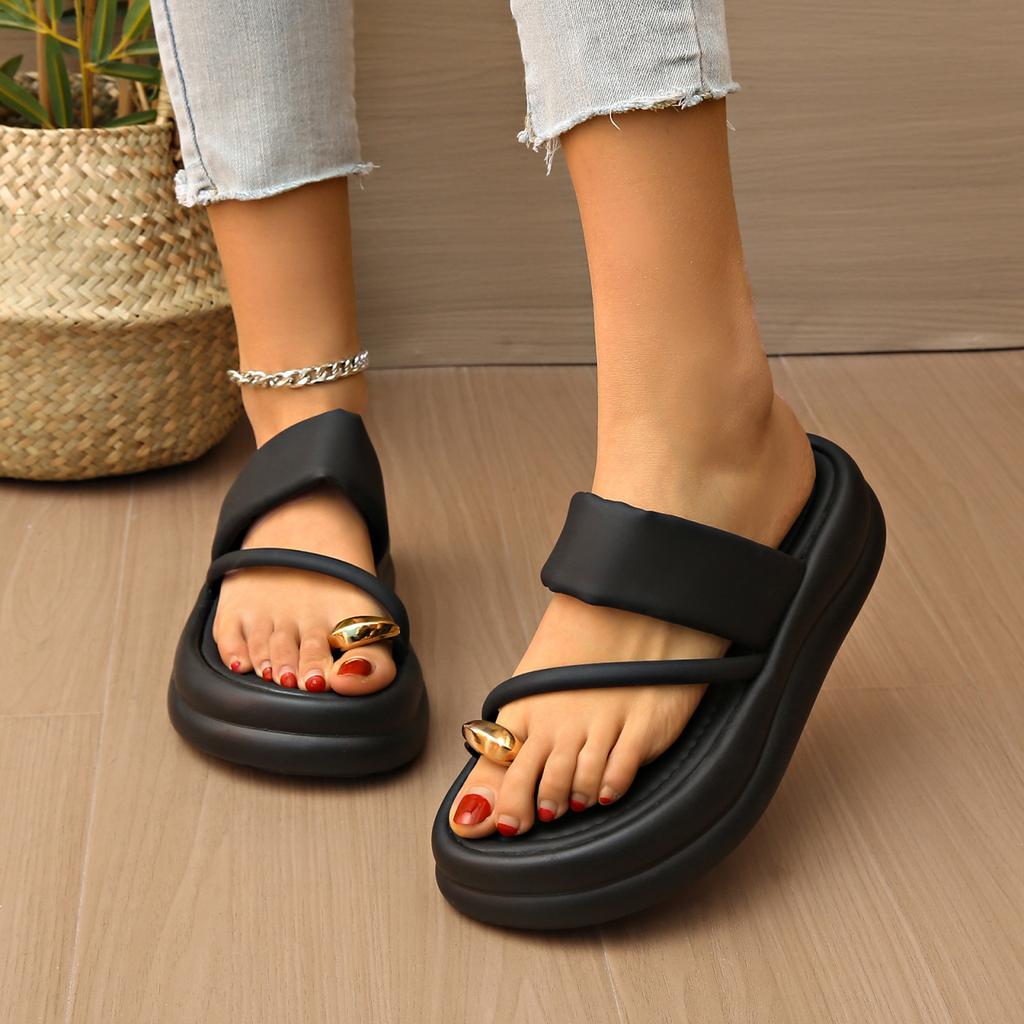 Thick-bottomed Cool Slippers Women's 2024 Summer New Korean Version of Toe Slippers Women's Comfortable Outer Wear Beach Cool Slippers Women's Tide