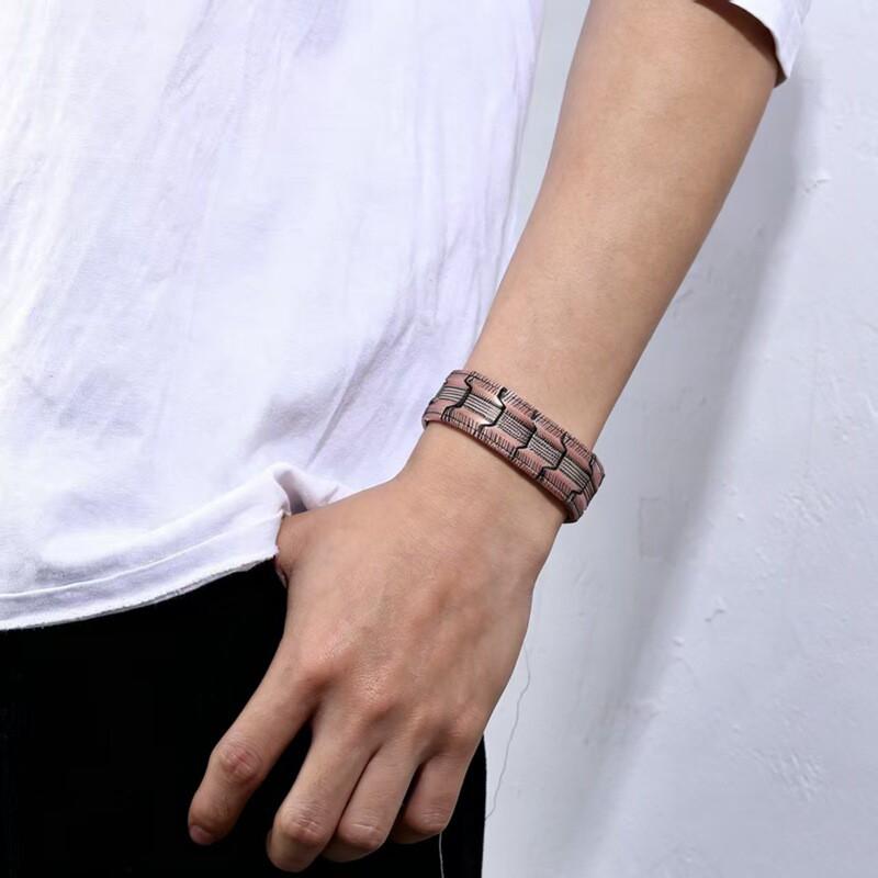 Mens Vintage Copper Bracelet With Magnetic Clasp Geometric Retro Style Electroplated Finish