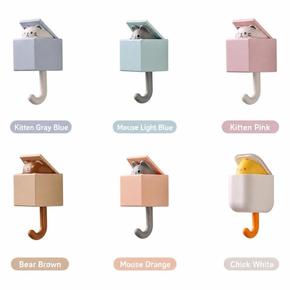 Punch Free Cute Cat Wall Hook Retractable Pop Up Wall Hanger For Keys Bags Towels