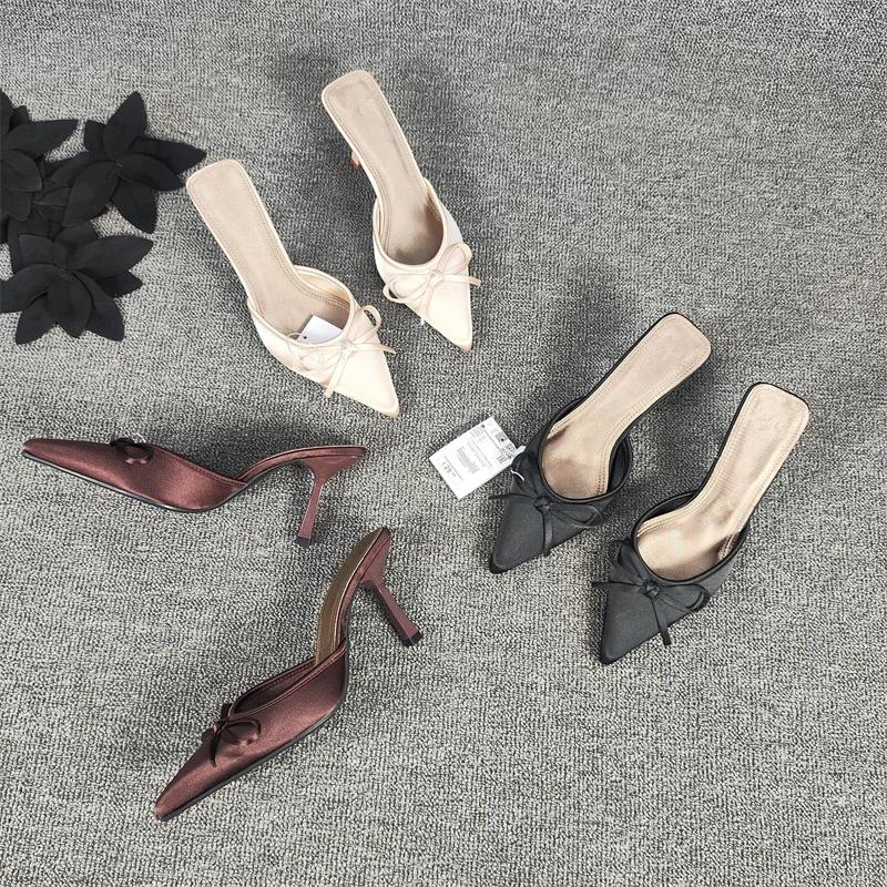 Summer High Heel Women Slippers Fashion Pointed Toe Muels Shoes Ladies Elegant Party Dress Sandalias Women Slippers Sandals