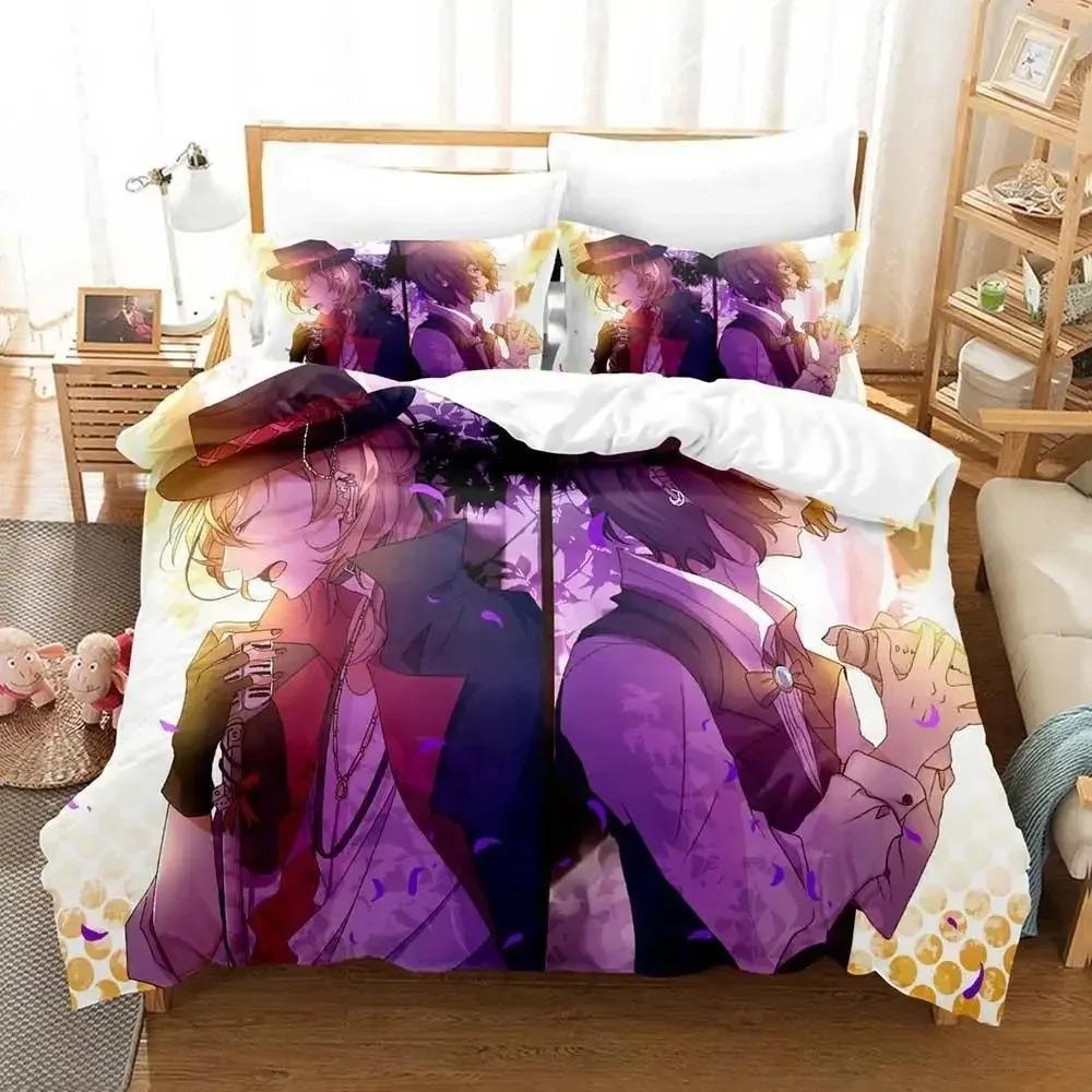 Модный комплект постельного белья Bungou Stray Dogs S4 с рисунком из мультфильма «Аниме» из трех предметов для взрослых и детей, для спальни, пододеяльник, наборы с 3D-принтом, кавайное аниме