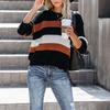 Женский повседневный свободный вязаный пуловер в полоску с длинными рукавами и цветными блоками