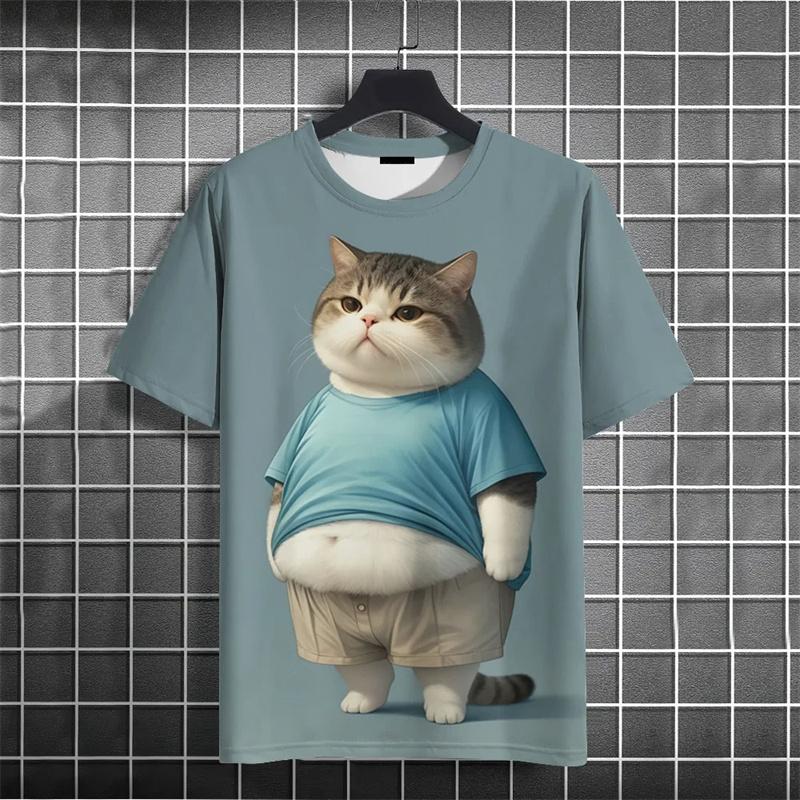Мужская футболка с 3D-печатью толстого кота, летние повседневные оверсайз футболки с коротким рукавом и графикой животных, женская одежда