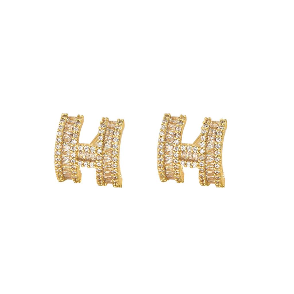 Elegant Fashionable Versatile Cubic Zirconia Letter Geometric Stud Earrings for Women