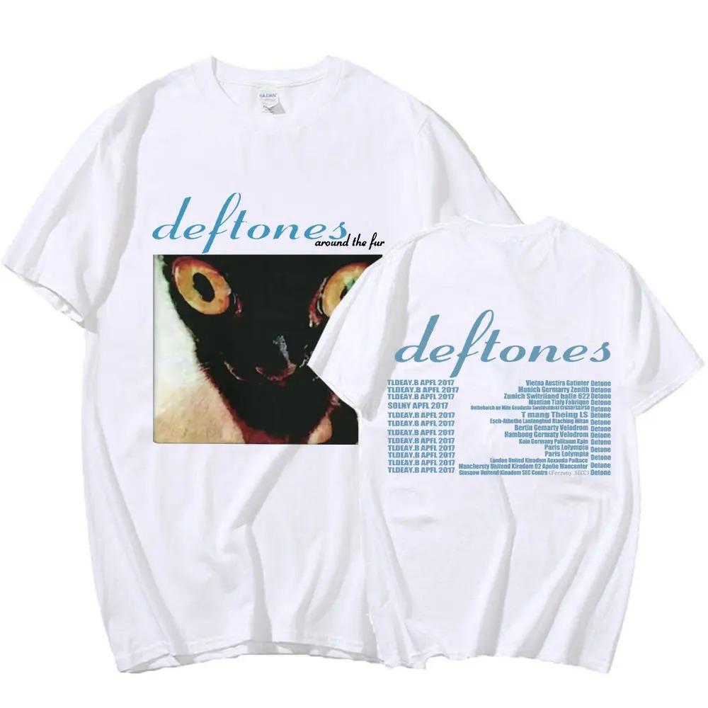 Модная футболка Deftones Around Футболка Хип-хоп рок-группа The Fur Tour Группа Концерт Футболки с графикой кошки Плотный хлопок Оверсайз футболка