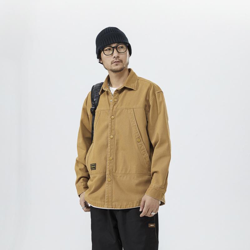 Куртка из плотного хлопкового денима, мужская, высококачественная, с текстурой, толстая, с длинными рукавами, в американском стиле, в стиле ретро, повседневная рубашка