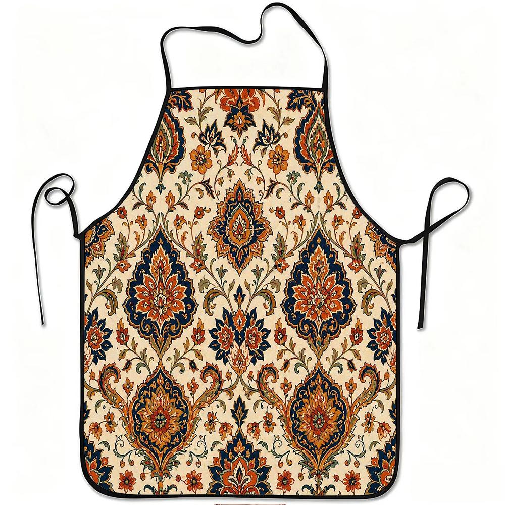1pc Vintage Floral Pattern Print Apron, Durable and Easy to Clean, Adjustable Waistband, Polyester Material, for Kitchen Cooking, Gardening, Orchard P