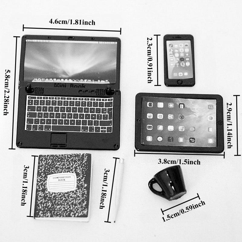 7 шт. Кукольный домик Миниатюрный Офисный Игровой Набор Мини Ноутбук Планшет Телефон Лампа Книга Кофейная Кружка Ручка Симуляция для Кукольного Домика