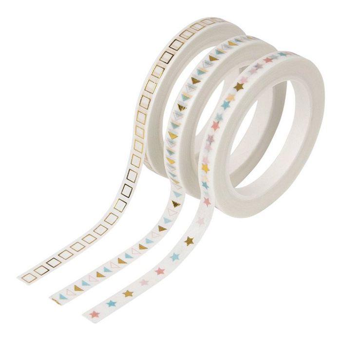 Masking Tape - Draeger Paris - 3 Rolls - Stars, Triangles, Squares - Pink, Blue, Gold