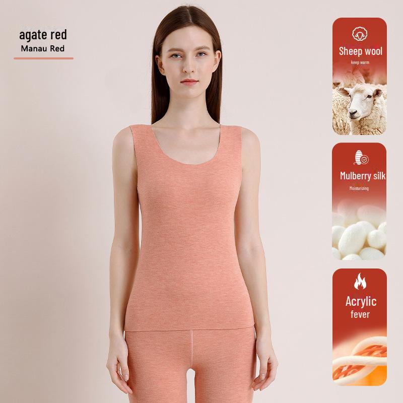Women's Wool Silk Warm Vest with German Velvet, Thick Seamless Heating Undershirt.