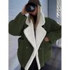 Women's Loose-Fit Warm Vintage Shearling Coat for Fall/Winter Thick Fluffy Splicing Big Lapel Coats Lady Street Jackets