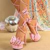 Fashion Liyke Handmade Embroidery Butterfly Cross Ankle Strap High Heels Platform Sandals Women Sexy Open Toe Wedding Banquet Prom Shoes
