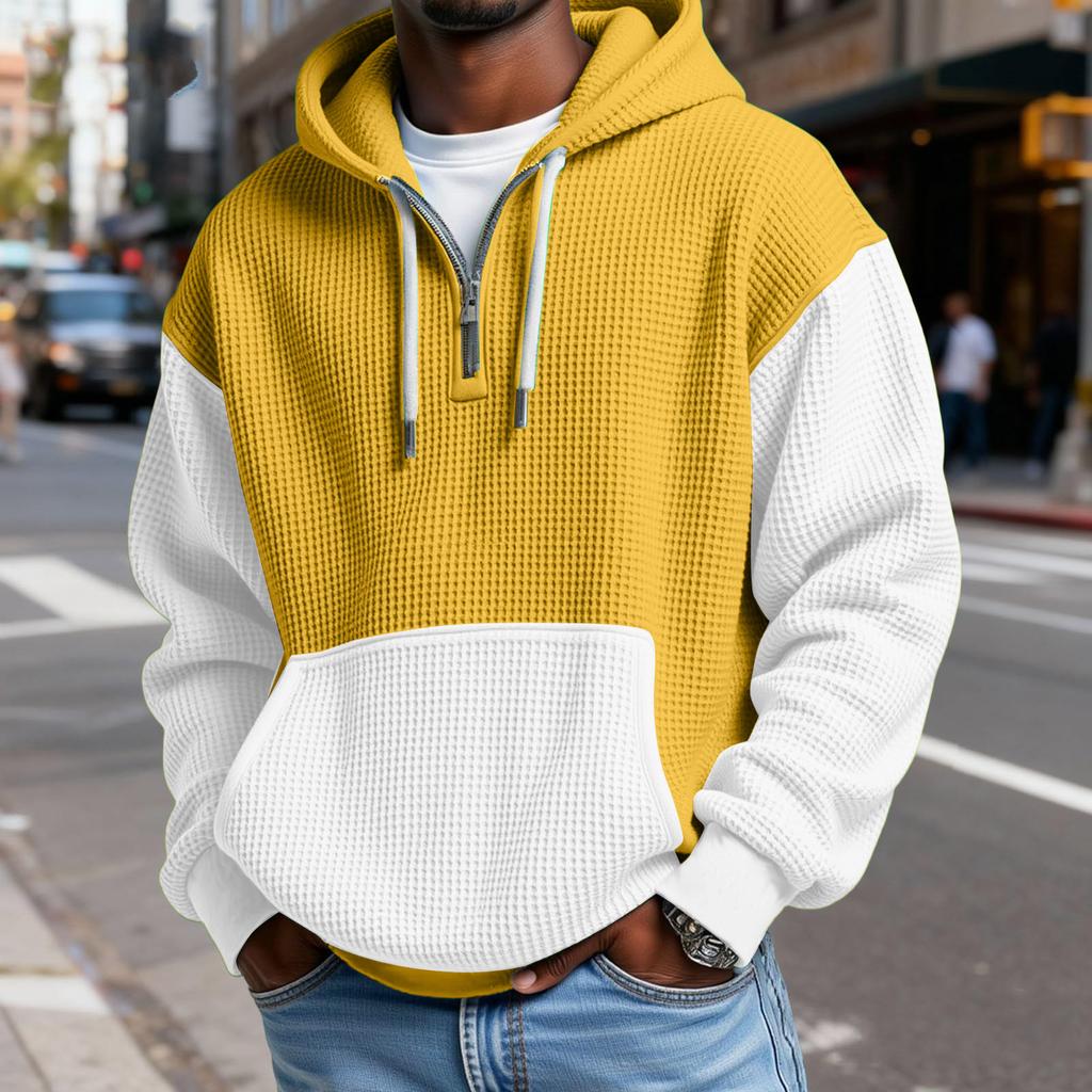 Мужской Модный Трендовый Худи с капюшоном на половину молнии Пуловер Утепленный Флисовая текстура Толстовка