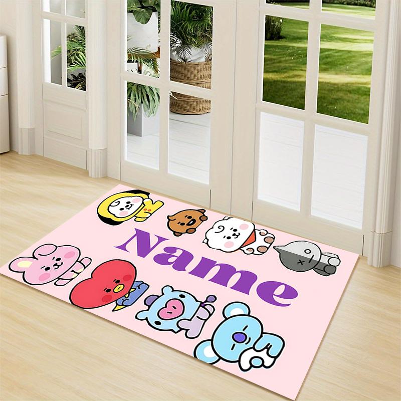 Custom Name BT21 Character Collection Carpet Rug Customizable Soft Washable Anti-Slip Home Living Room Sofa Mats Personalized Rug. 0909139