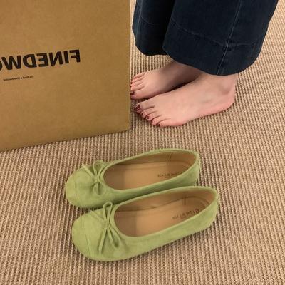 Ретро балетки с круглым носком на плоской подошве, одинарные туфли, женская обувь 2025, новые весенне-осенние туфли с бантом, нежные вечерние туфли