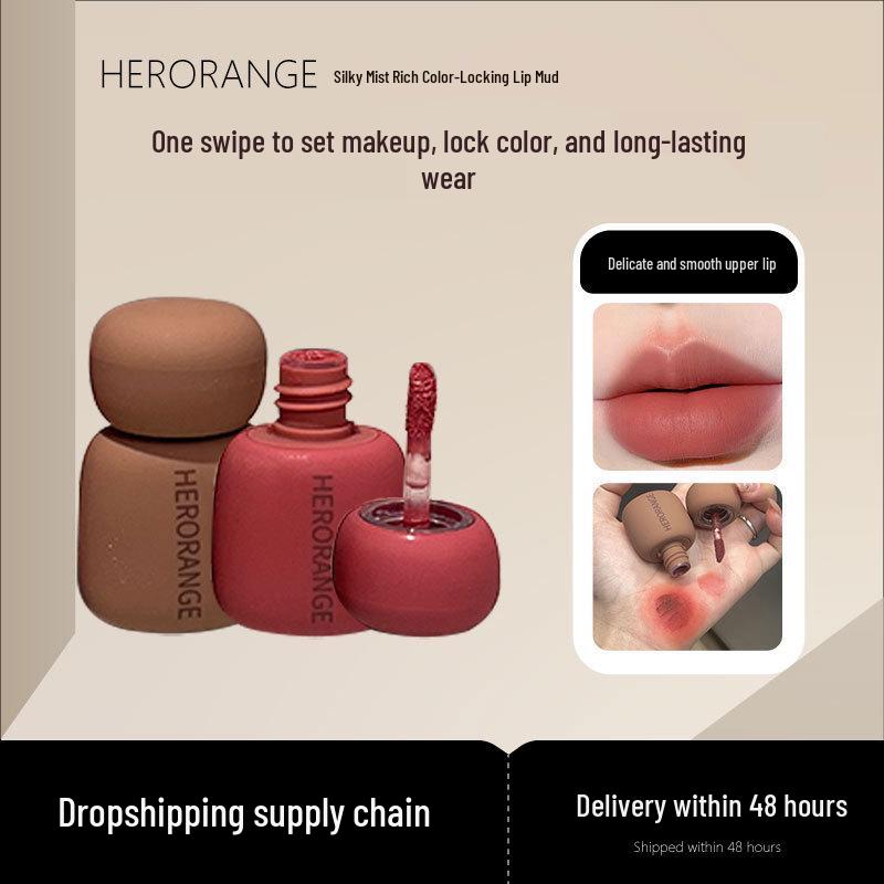 HERORANGE Silk Mist Lip Mud - Matte Finish, Color-Locking, Youthful, Non-Sticking Cup Lipstick, Cross-Border Color Cosmetics.