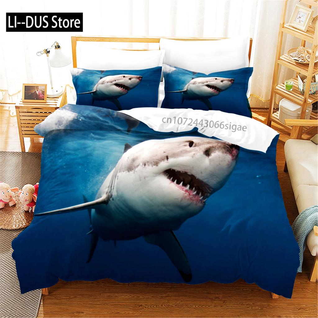 3D Blue Ocean Sharks Duvet Cover With Pillow Cover Bedding Set Single Double Twin Full Queen King Size Bed Set For Bedroom Decor