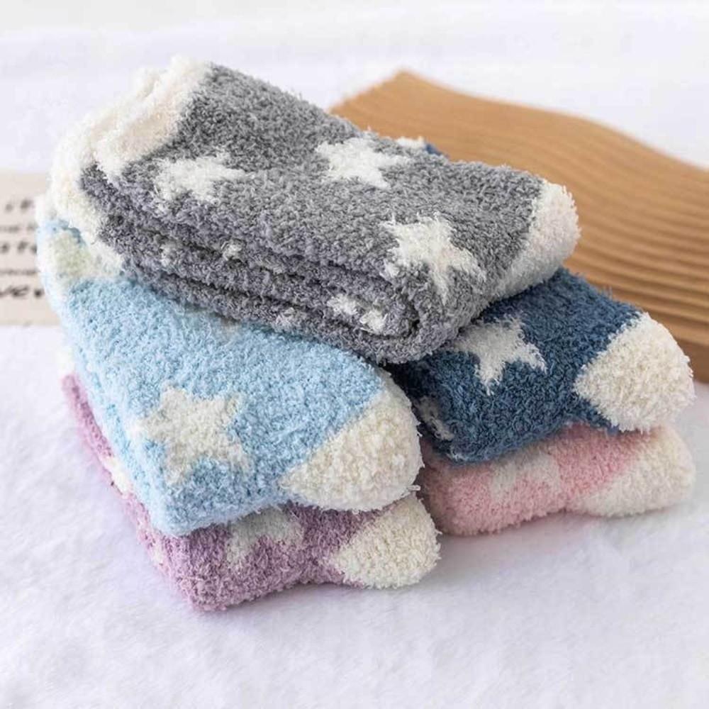 Star Pattern Coral Fleece Socks Breathable Sleeping Socks New Sleep Stockings for Women