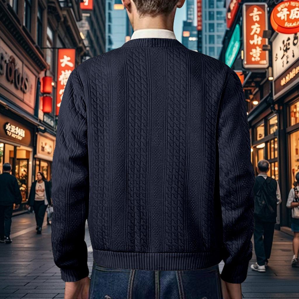 Men'S Solid Color Fashionable Cardigan Buckle Knit Casual Jacket