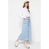 Голубая джинсовая юбка с высокой талией и двойным карманом TCTSS23EE00002