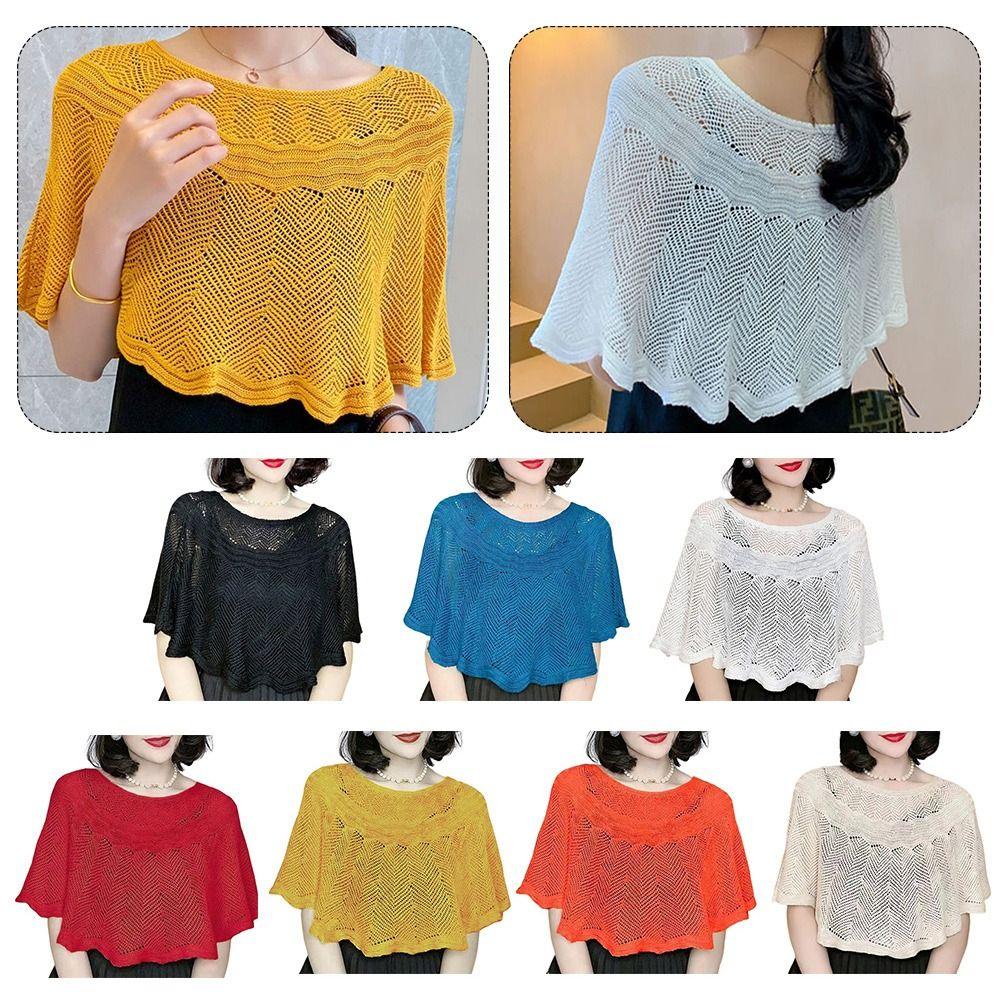 Hollow Design Knit Cover Pure Color Warm Scarves Fashion Outerwear Spring Autumn