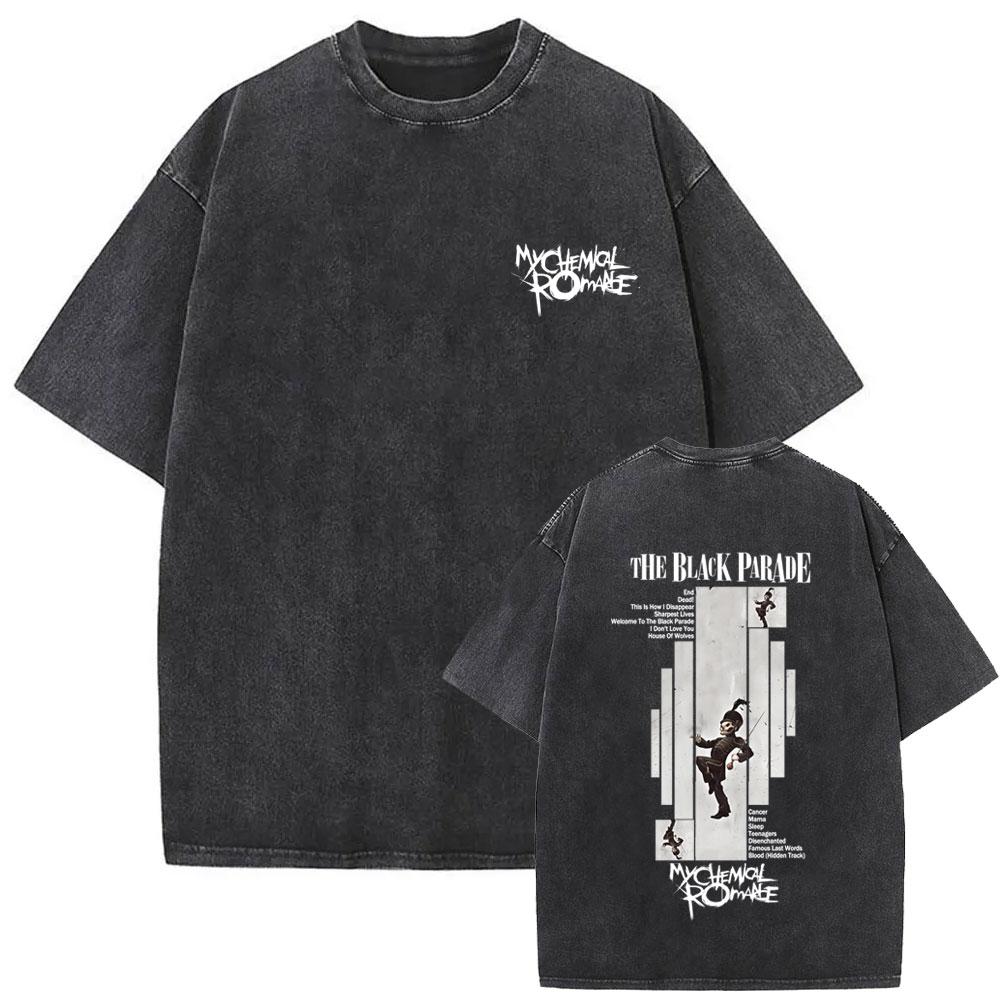 Washed Vintage My Chemical Romance Tshirt The Black Parade Album Graphic Tshirts Men Women Punk Emo Rock Oversized T Shirts