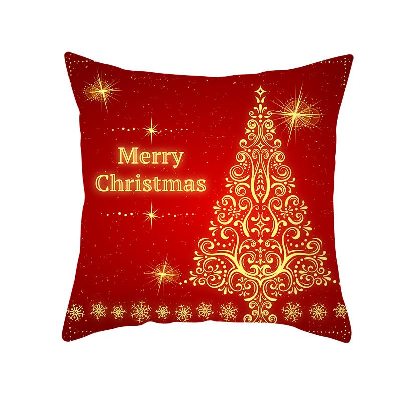 Merry Christmas Gift Decoration Pillowcase Red Print Cushion Cover Home Sofa Festive Short Plush Material