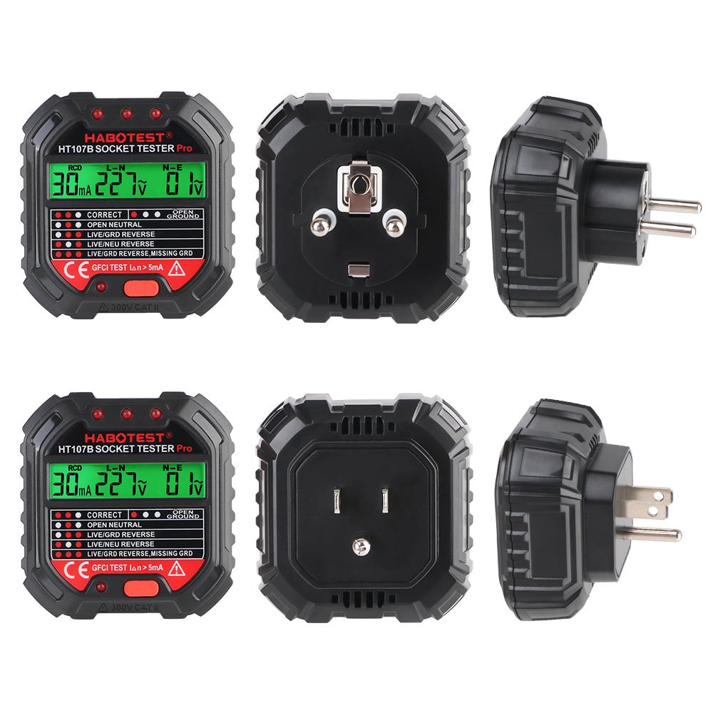 Универсальный RCD GFCI Тестирование Полярности Фазовый Контроль Заземления Вилки US EU Нейтральный Провод Тестер Розетки Переменного Тока Детектор Тестирование Напряжения 90-250 В