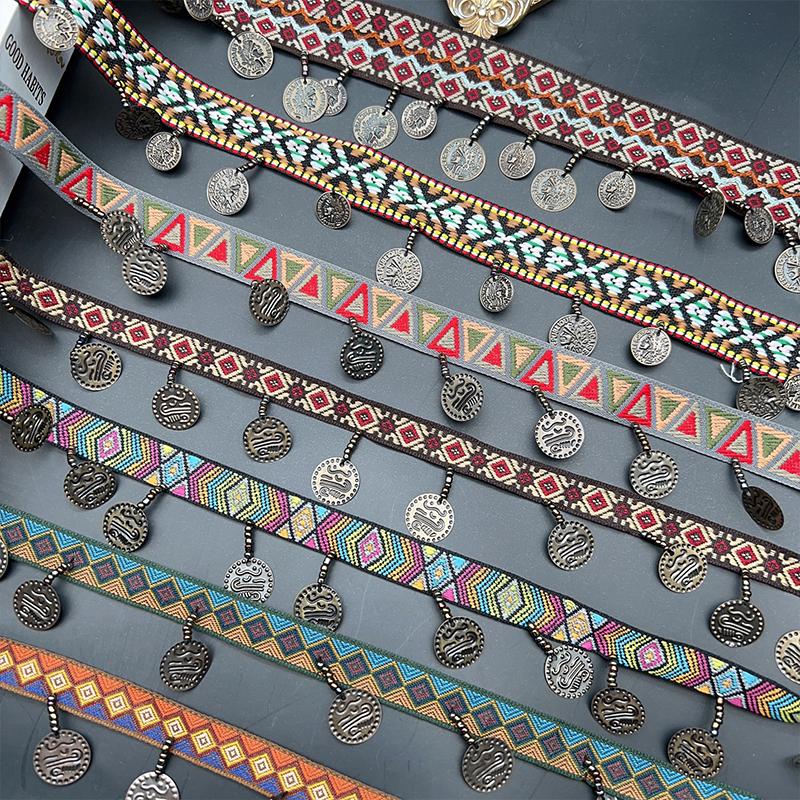 Тканая жаккардовая лента кружево кисточки бахрома геометрический рисунок для бретелей одежды аксессуар тканевые принадлежности DIY шитье 1 ярд