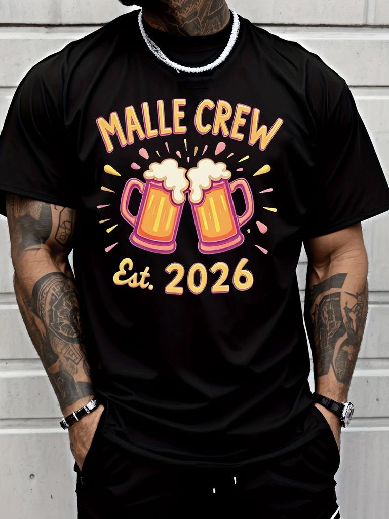 Unisex Short Sleeve T Shirt Malle Crew Beer Mug Graphic Tee Party Print Tops Summer Soft Cotton Casual Street Wear For Adult Male